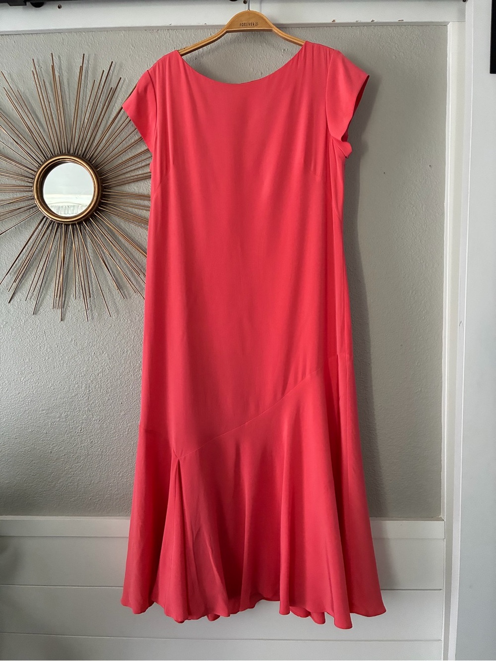 Coral Pink Women’s Cap-Sleeve Midi Dress